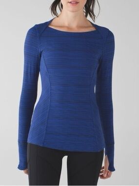 Lululemon Kanto Catch Me Long Sleeve Shirt Blue and Black Sz M